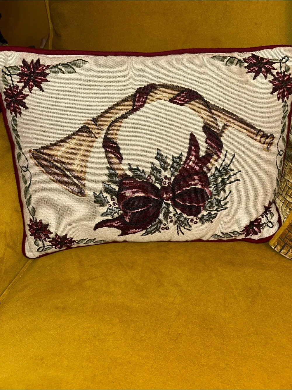 Holiday Horn Decorative Pillow - Red and Cream